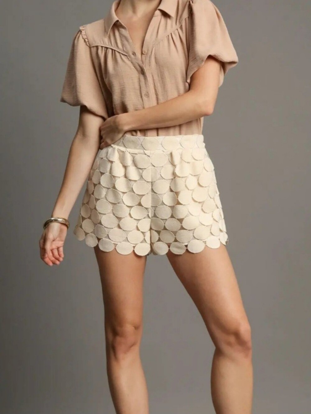 Women’s Beige Circle-Overlay Shorts